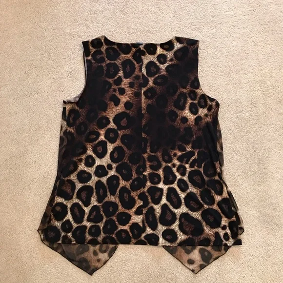 Adele May Animal Print Tank Top Womens XL Brown Black Includes Necklace Career - Picture 3 of 8